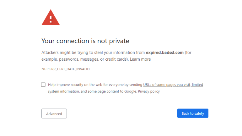 Chrome浏览器RR_CERT_DATE_INVALID错误提示