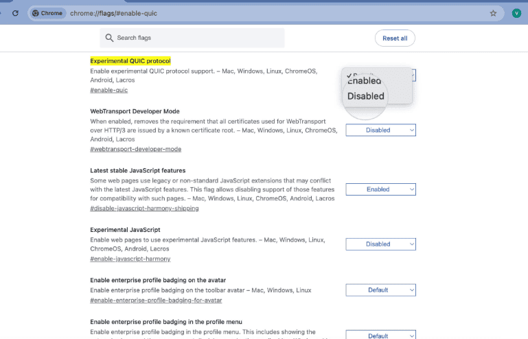 调整 QUIC 协议设置