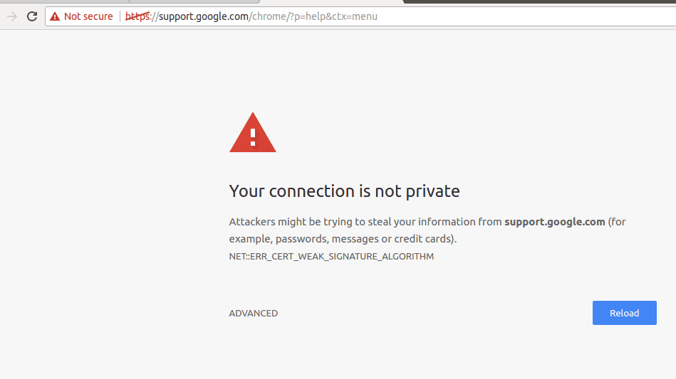 NET::ERR_CERT_WEAK_SIGNATURE_ALGORITHM错误