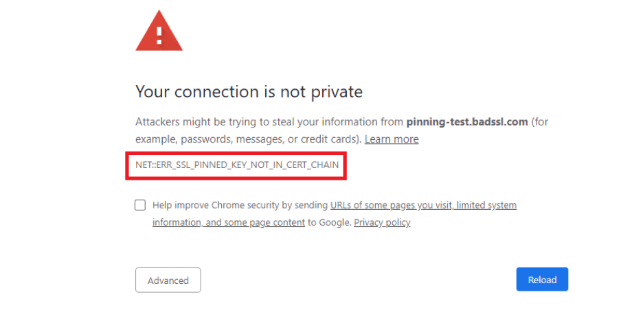 Chrome 中的 SSL 错误:NET::ERR_SSL_PINNED_KEY_NOT_IN_CERT_CHAIN