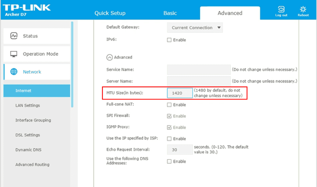 增加路由器的MTU值