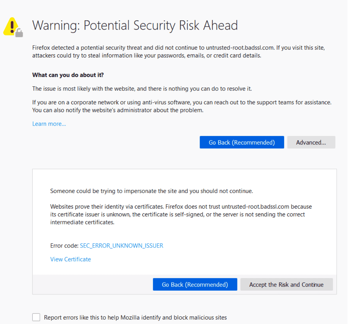 Firefox 浏览器SEC_ERROR_UNKNOWN_ISSUER错误修复