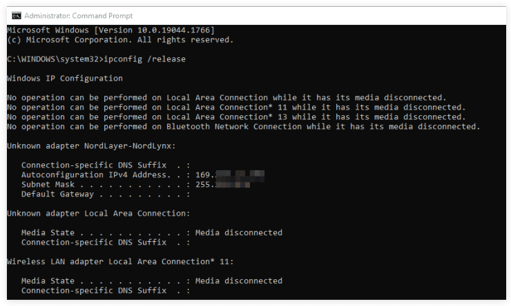 刷新 DNS 缓存并重置 IP 地址